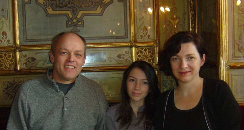 Christophe, Catherine et Maguelone au café Florian à Venise (février 2009).