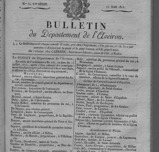 12 août 1815 - Journal de l'Aveyron