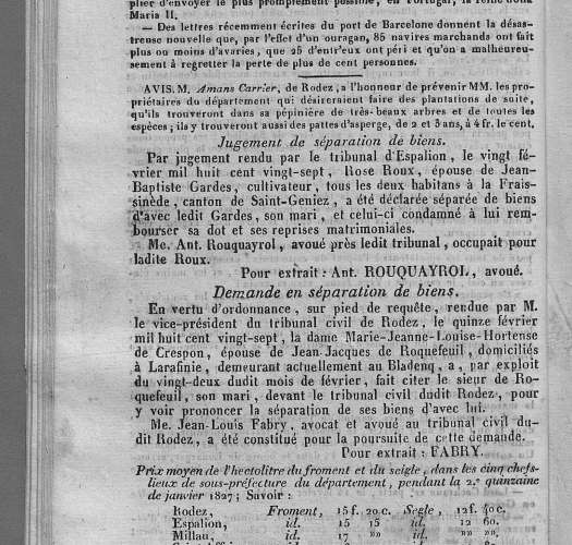 3 mars 1827 - Journal de l'Aveyron